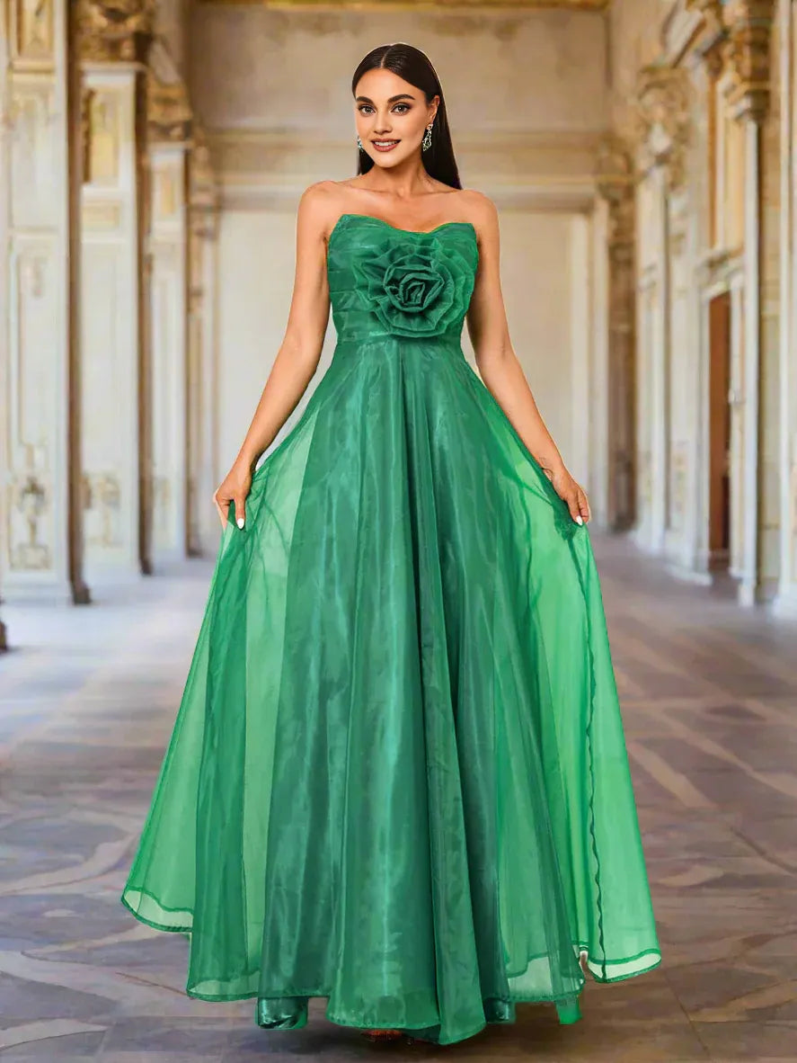 Charming A-line Strapless Neck Sleeveless Back Zip Floor-Length Prom Dress